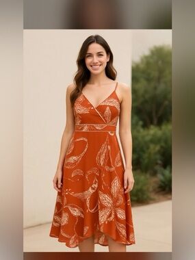 Band Of The Free • V-Neck Midi Dress in Rust